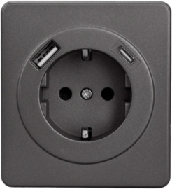 Розетка USB type-A+C, 3.0А с электрической розеткой
Miele Round,  USB type-C 5V,  USB type-A 5V,  двойная,   цвет - титан,  пластмасса,  KR-78-0704-2,  Kranz
 - PULSAL.RU