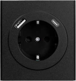 Розетка USB type-A+C, 3.0А с электрической розеткой
Miele Strong,  USB type-C 5V,  USB type-A 5V,  двойная,   цвет - антрацит,  пластмасса,  KR-78-0704-5,  Kranz
 - PULSAL.RU